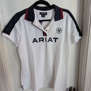 Ariat Womens Polo Shirt in White with Navy Accents